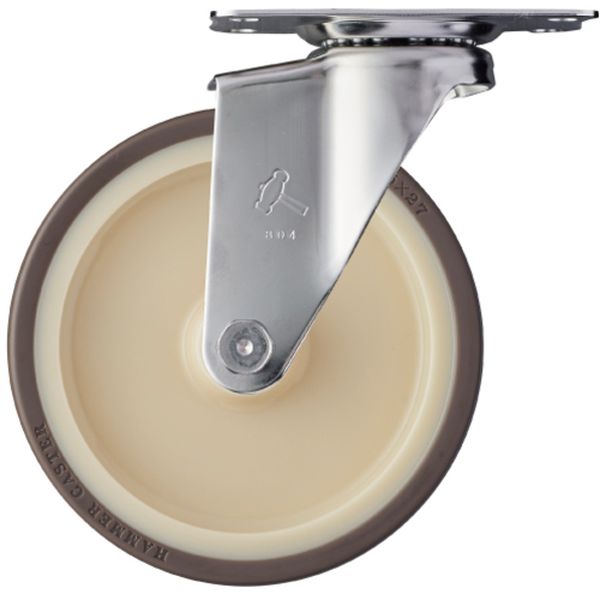 ステンレス製プレート式キャスター 320Eシリーズ(ナイロンホイールウレタン車・ステンレス金具) 自在 車輪径125mm