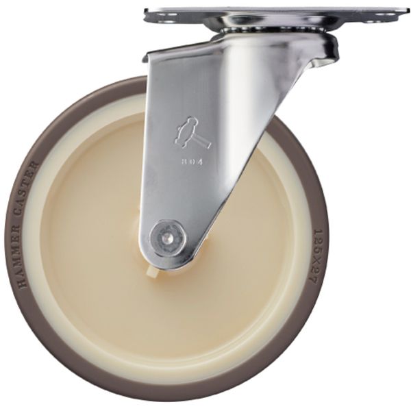 ステンレス製プレート式キャスター オールステンレス 自在式 車輪径125mm ウレタン車 Eシリーズ