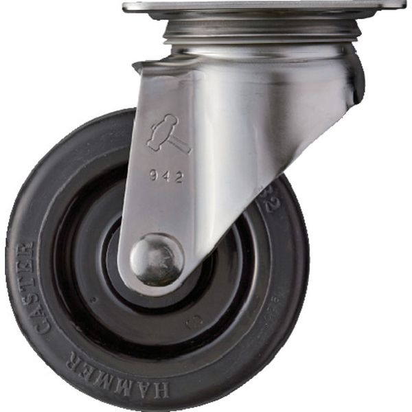 ステンレス製プレート式キャスター プレート式ステンレスキャスター 自在 車輪径100mm ゴム車輪 Sシリーズ