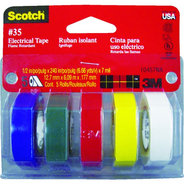 35MC 356-2492  ビニールテープ No.35 マルチカラーパック (1Pk(袋)＝5巻入)