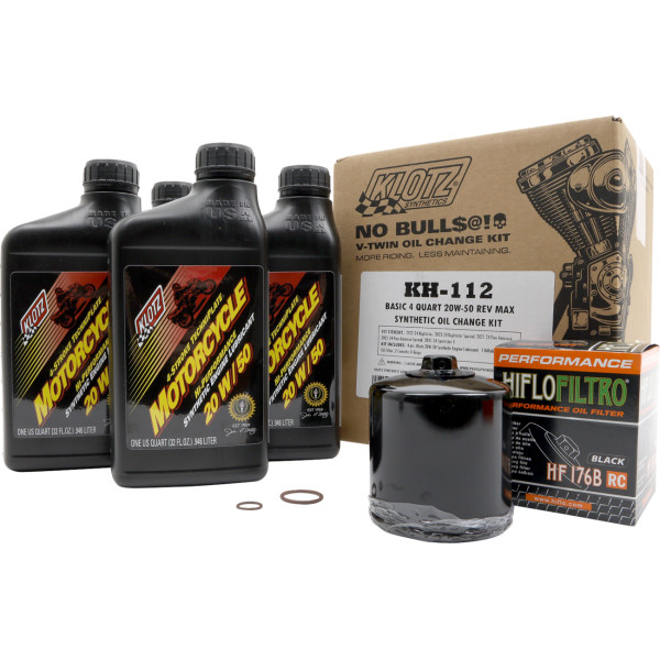 Oil Change Kit - Black Vtwin 20W50 Rev Max Synthetic