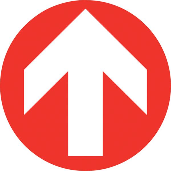 244-5237 階段蹴込み板用標示ステッカー 矢印 STPS-9 赤 100mmΦ 4枚組 エンビ