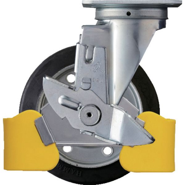 413SRB150WY3 フットガード付 旋回式ゴム車輪(スチールホイール・ローラーベアリング)150mm ストッパー付