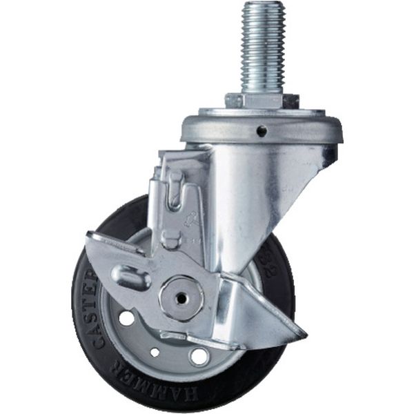 413SARB100 814-2296 ねじ込み式 旋回式ゴム車輪(ローラーベアリング)100mm ストッパー付