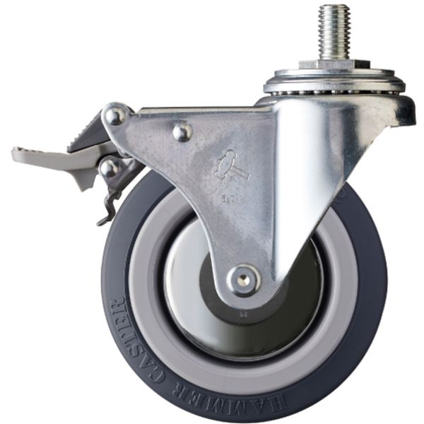 ねじ込み式キャスター 自在(トータルロック) 車輪径100mm ウレタン車輪(ナイロンホイール・ベアリング)