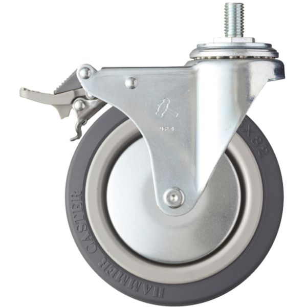 ねじ込み式キャスター 自在(トータルロック) 車輪径125mm ウレタン車輪(ナイロンホイール・ベアリング)