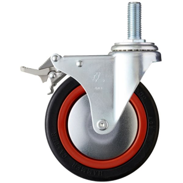 4151MARB125 ねじ込み旋回式ゴム車輪(ナイロンホイール・ボールベアリング)125mm M16 トータルロック