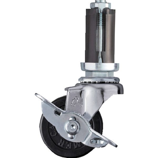 4153EUR50 814-2531 パイプ差込み旋回式ゴム車輪 50mm φ22～24用 ストッパー付