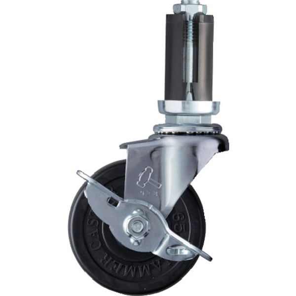 4153EUR65 814-2532 パイプ差込み旋回式ゴム車輪 65mm φ22～24用 ストッパー付