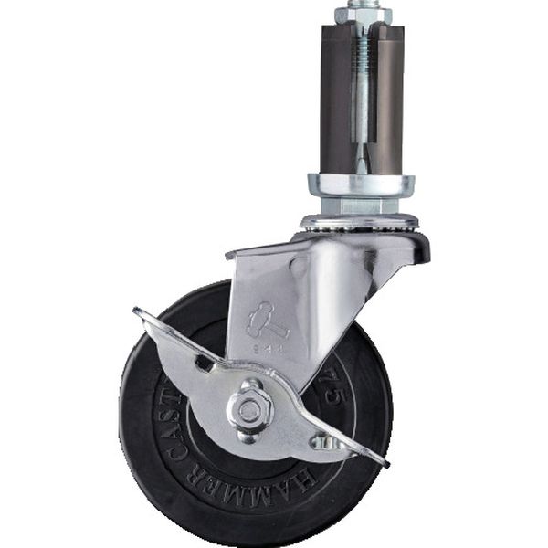 4153EUR75 814-2533 パイプ差込み旋回式ゴム車輪 75mm φ22～24用 ストッパー付