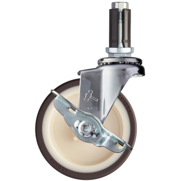 パイプ差込み式キャスター 自在(ストッパー付) 車輪径100mm ウレタン車輪(ナイロンホイル)