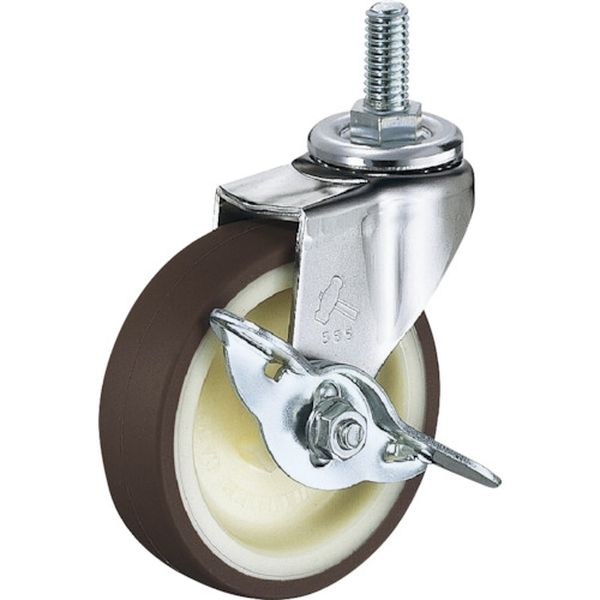 415A2UR75 854-9688 ねじ込み旋回式ウレタン車輪(ナイロンホイール)75mm W3/8 ストッパー付