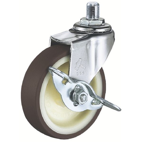 415A3UR65 337-1496 ねじ込み旋回式ウレタン車輪(ナイロンホイール)65mm M12 ストッパー付