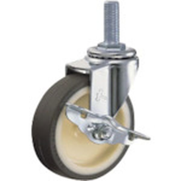 415EAUB100 ねじ込み旋回式ウレタン車輪(ナイロンホイール・ベアリング)100mm ストッパー付