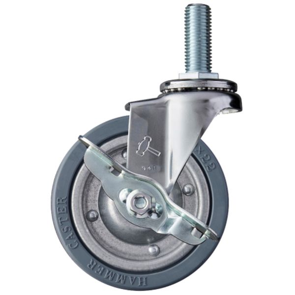 ねじ込み式キャスター ねじ込み式キャスター 自在(ストッパー付) 車輪径100mm ゴム車輪(スチールホイール)