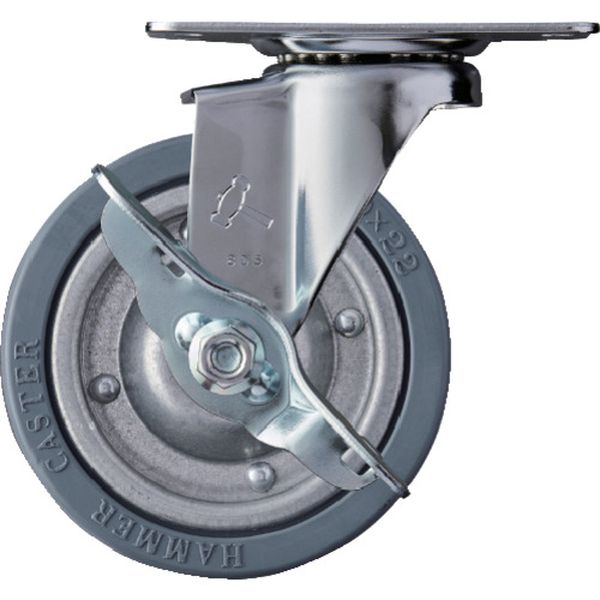 415EPR100 プレート式キャスター 自在(ストッパー付) ゴム車輪(スチールホイール) 100mm Eシリーズ