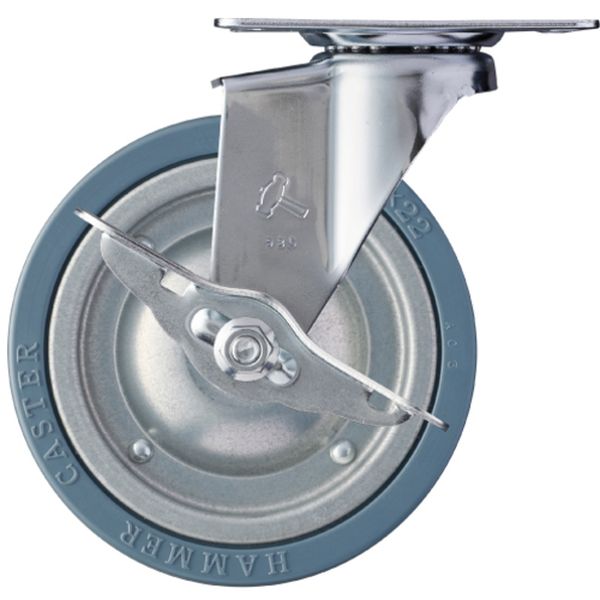プレート式キャスター 自在(ストッパー付) 車輪径125mm ゴム車輪(スチールホイール) Eシリーズ