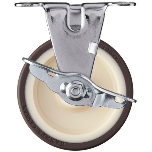 プレート式キャスター 固定ストッパー付 車輪径100mm ウレタン車輪(ローラーベアリング) Eシリーズ