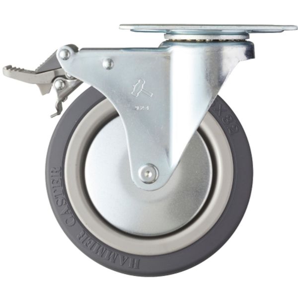 プレート式キャスター 自在(ストッパー付・トータルロック) 車輪径125mm ウレタン車輪 Mシリーズ