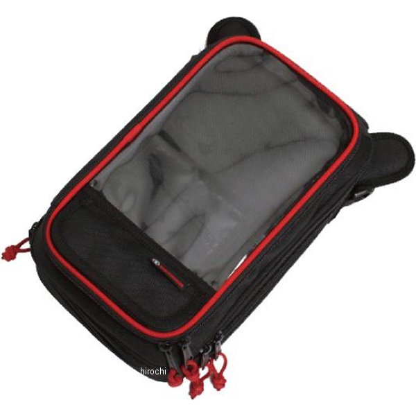 A5サイズ マグネット式タンクバッグ 黒/赤パイピング