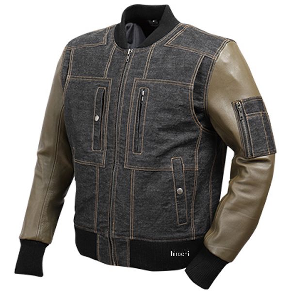 レザー-デニムコンビジャケット 黒/アーミーグリーン Sサイズ