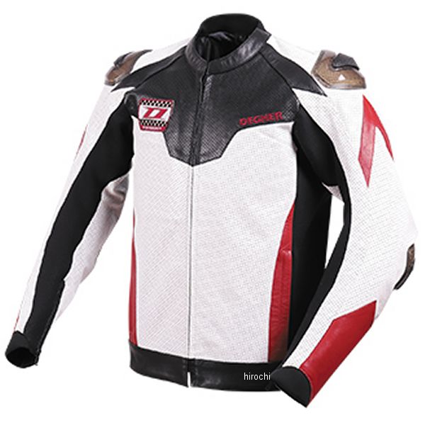 メッシュレザーレーシングジャケット 白/赤 Lサイズ