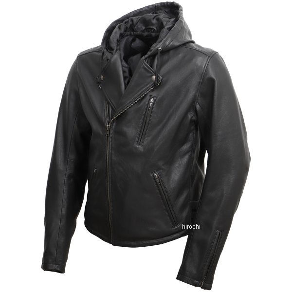 フード付レザーダブルジャケット 黒 Lサイズ