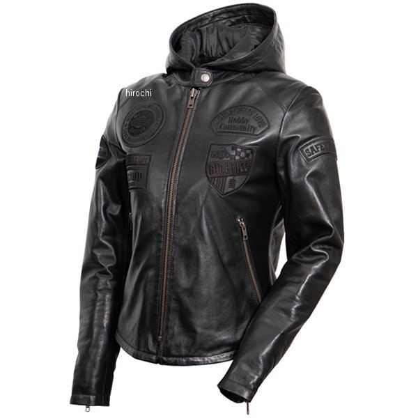レディースフード付レザージャケット 黒 Lサイズ