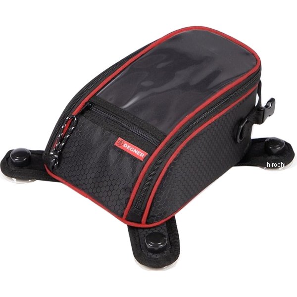 交換可能吸盤式タンクバッグ 黒/赤パイピング