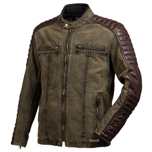 2025年春夏モデル テキスタイル＆レザーコンビジャケット カーキ/ブラウン XLWサイズ