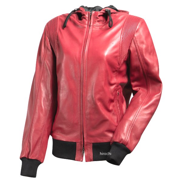 2025年秋冬モデル フード付きレザージャケット レッド Sサイズ