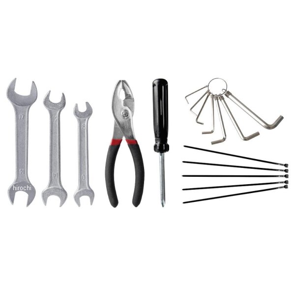 車載工具セット(スパナ、ドライバー、ドライバーハンドル、六角レンチ、結束バンド、プライヤー)