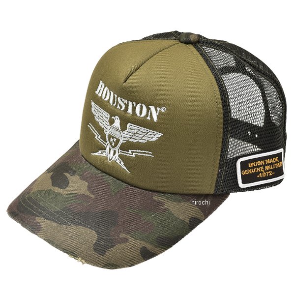HOUSTON メッシュキャップ EMBROIDERY アーミー フリーサイズ