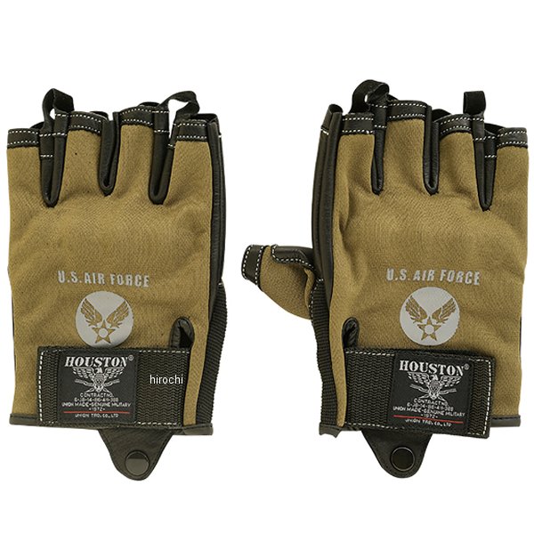 HTVG-2313S  HOUSTON 春夏モデル メッシュレザーハーフグローブ カーキ L-XLサイズ