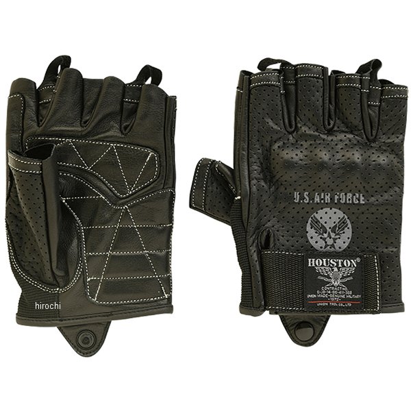 HTVG-2323S  HOUSTON 春夏モデル パンチングレザーハーフグローブ 黒 S-Mサイズ