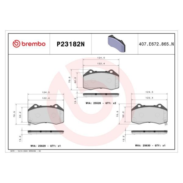 P23 182N ブレンボ4輪 プライムセラミックブレーキパッド フロント左右セット ロードスター ND