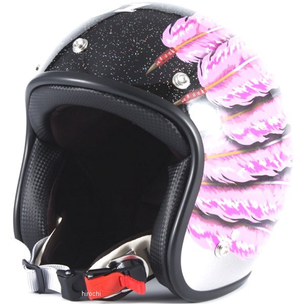 ナナニージャム  ジェットヘルメット IWAKI Fifty one Feather Design ピンク 女性用サイズ(55-57cm未満)