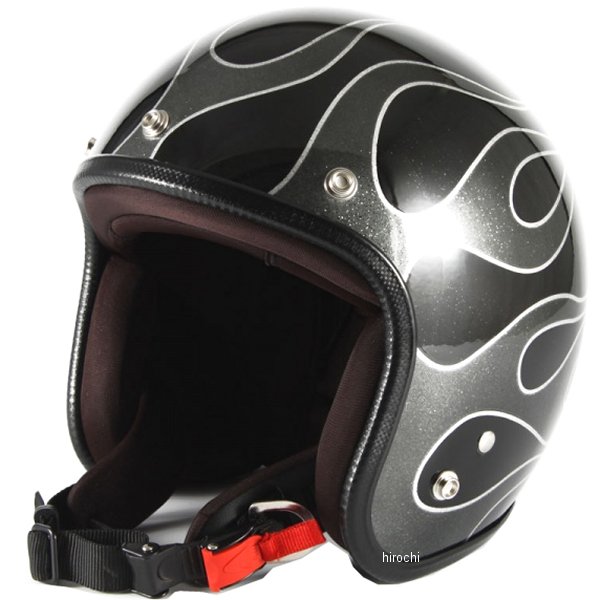 ジェットヘルメット FLAMES 黒 フリーサイズ(57-60cm未満)