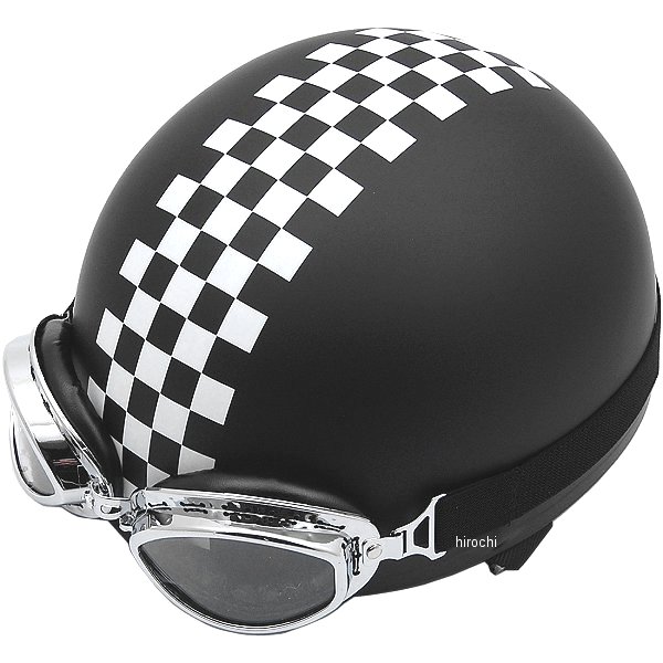 Moto Boite  ビンテージヘルメット マット黒/チェッカー フリーサイズ(58-60cm未満)