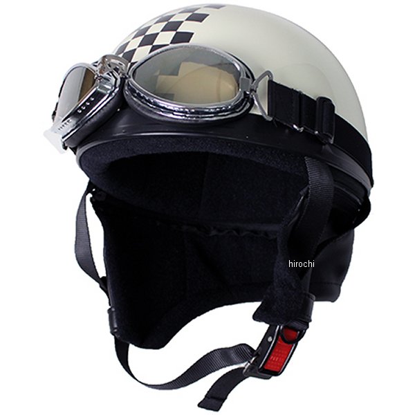 Moto Boite  ビンテージヘルメット パール白/チェッカー フリーサイズ(58-60cm未満)