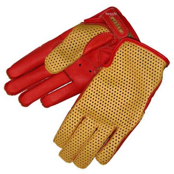 レディース レザーサマーメッシュグローブ タン/赤  WSサイズ