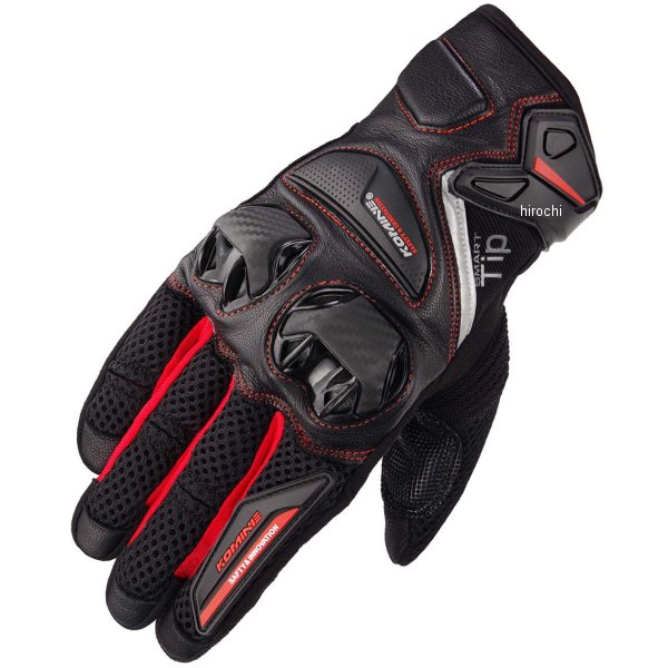 春夏モデル プロテクトレザーメッシュグローブ 黒/赤 Sサイズ