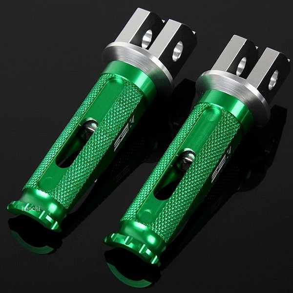 アルミ削り出しステップ レーシングタイプ ライダー用 シルバー/緑