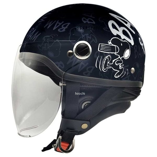 SNOOPY BAM BAM バムバム シールド付 ハーフヘルメット ブラック 光沢あり FREE
