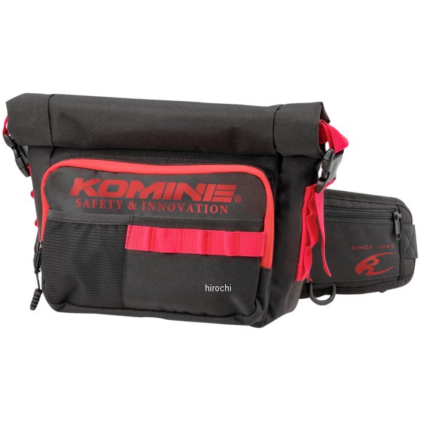 KOMINE 春夏モデル ウォータープルーフウエストバッグ ブラックレッド 5L