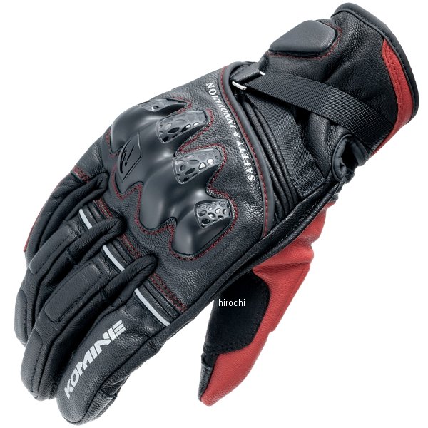 KOMINE 秋冬モデル レザープロテクトウォームグローブHG 黒/赤 2XLサイズ