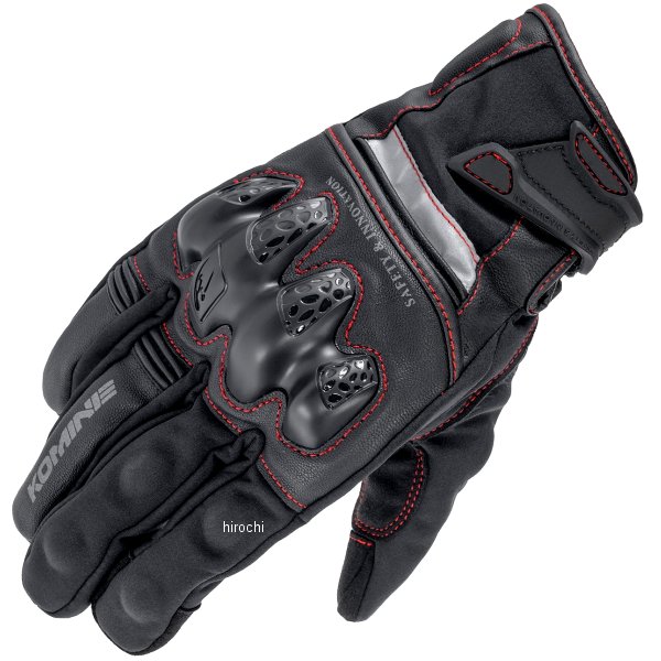 KOMINE 秋冬モデル プロテクトウインドプルーフウォームグローブHG 黒/赤 Sサイズ