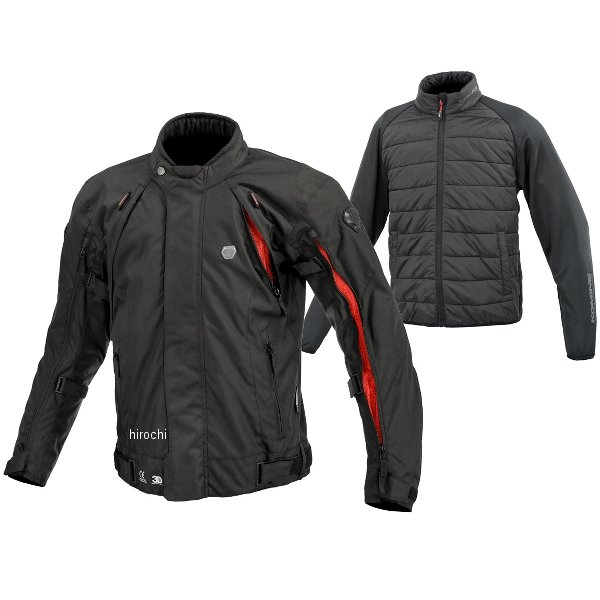 KOMINE 秋冬モデル フルイヤーシステムジャケットセット 黒/赤 Lサイズ