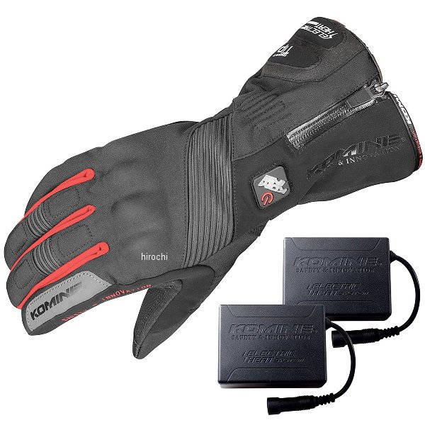 KOMINE 秋冬モデル エレクトリックヒートグローブ カシウス セット 黒/赤 Mサイズ