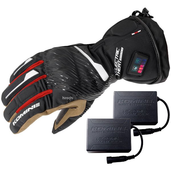 KOMINE 秋冬モデル デュアルヒートプロテクトエレクトリックグローブセット 黒/赤 XLサイズ